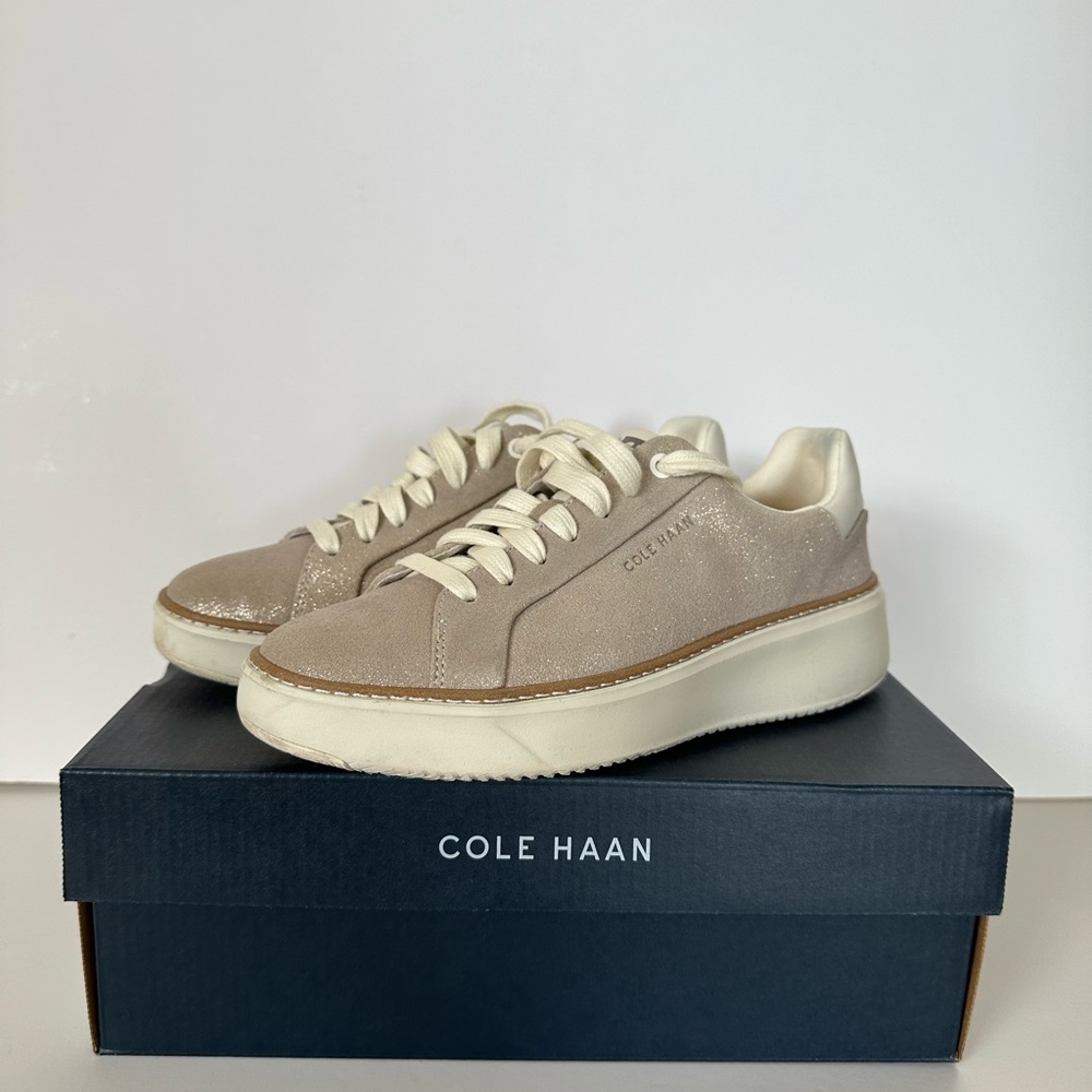 Cole Haan Women's Beige and White Glitter Sneakers - Picture 3 of 9